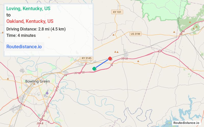 Route map from Loving to Oakland
