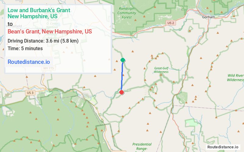 Route map from Low and Burbank's Grant to Bean's Grant