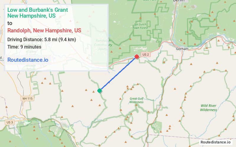 Route map from Low and Burbank's Grant to Randolph