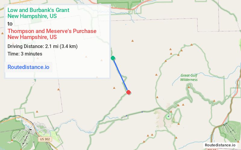 Route map from Low and Burbank's Grant to Thompson and Meserve's Purchase