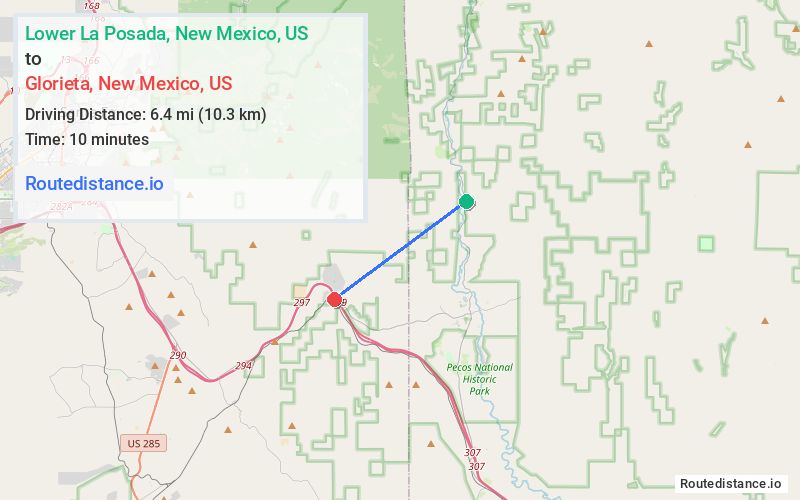 Route map from Lower La Posada to Glorieta
