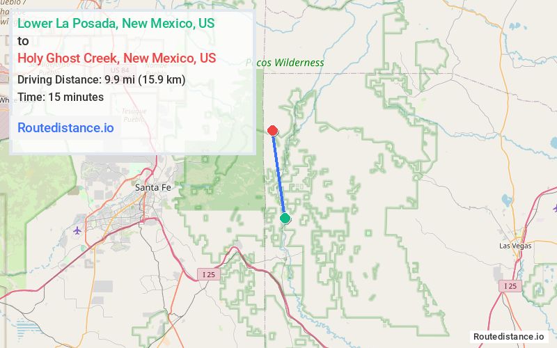 Route map from Lower La Posada to Holy Ghost Creek