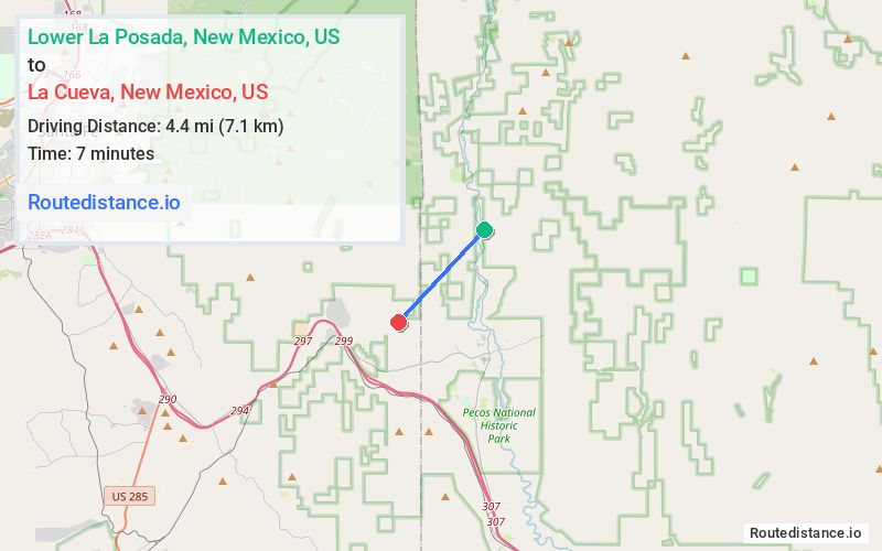 Route map from Lower La Posada to La Cueva
