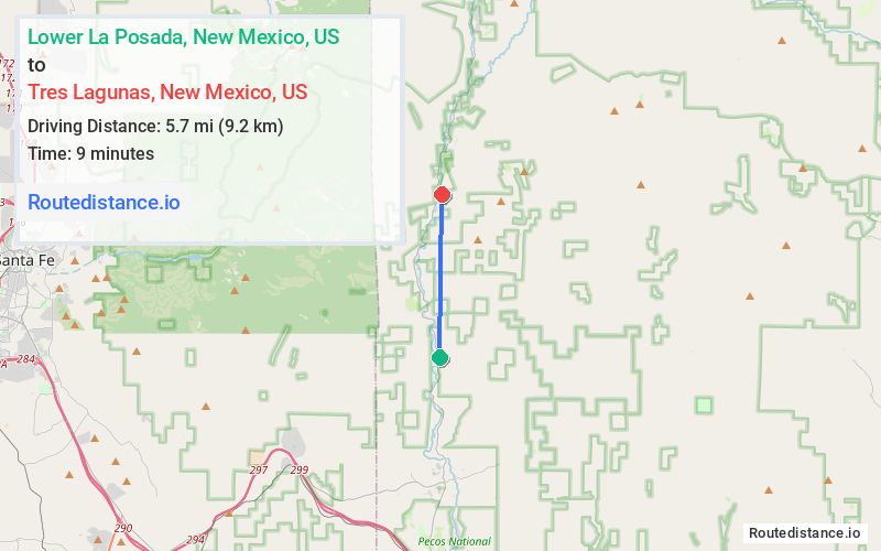 Route map from Lower La Posada to Tres Lagunas
