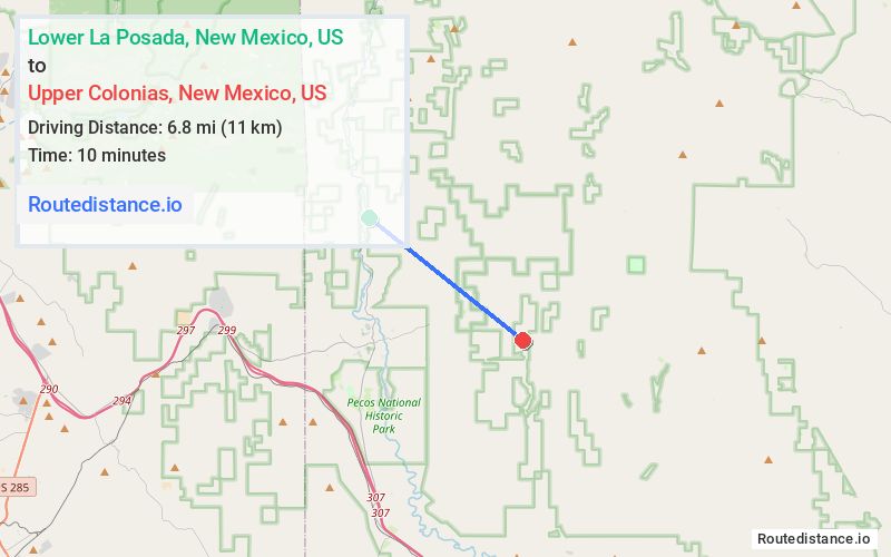 Route map from Lower La Posada to Upper Colonias