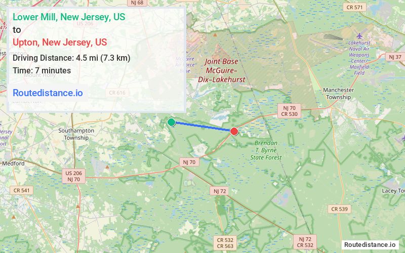 Route map from Lower Mill to Upton