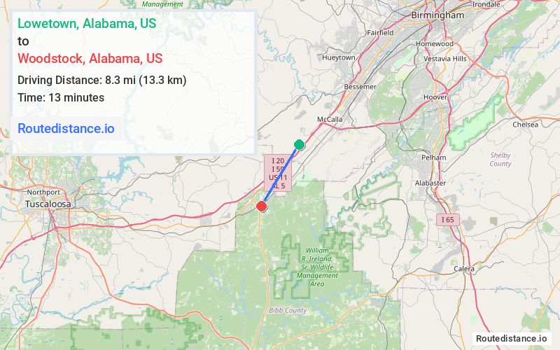 Route map from Lowetown to Woodstock