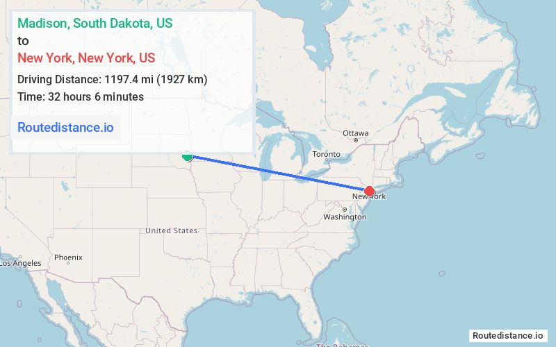 Route map from Madison to New York