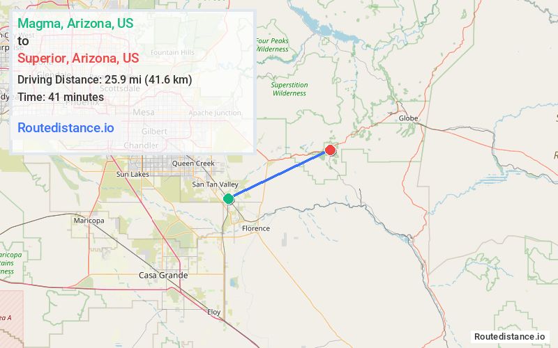 Route map from Magma to Superior