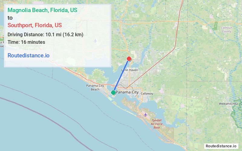 Route map from Magnolia Beach to Southport