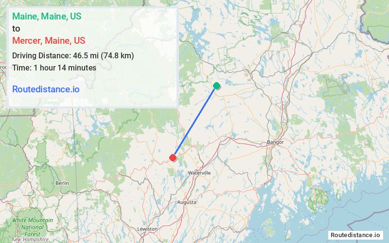 Route map from Maine to Mercer