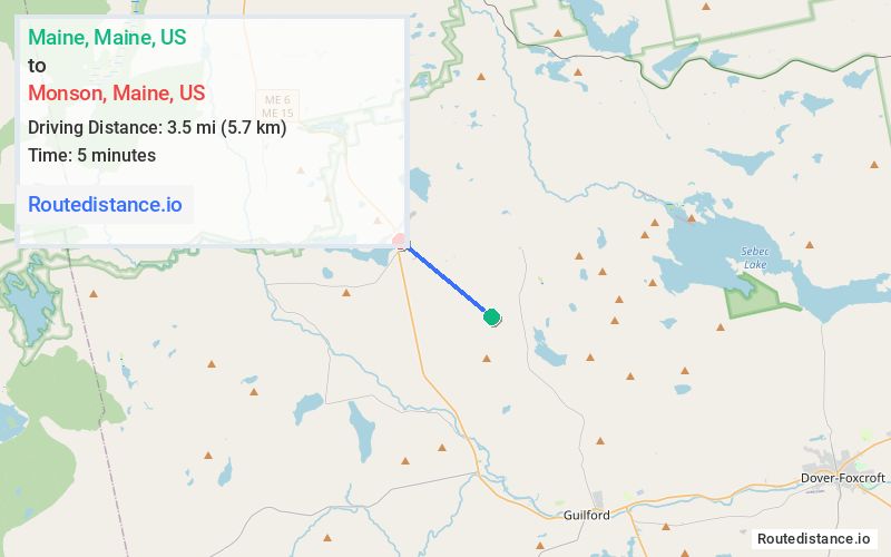 Distance from Maine to Monson