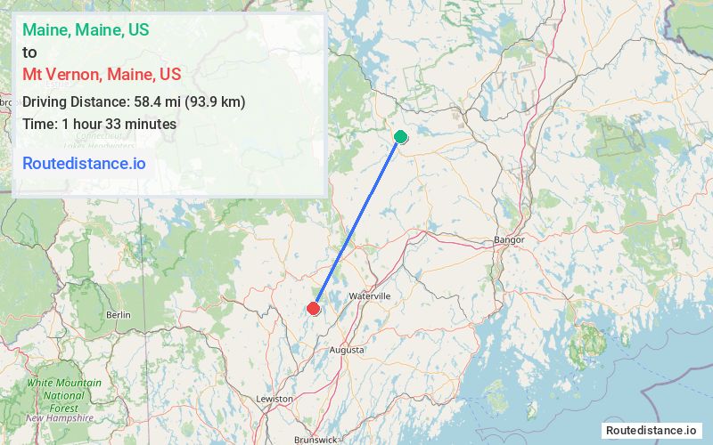 Route map from Maine to Mt Vernon