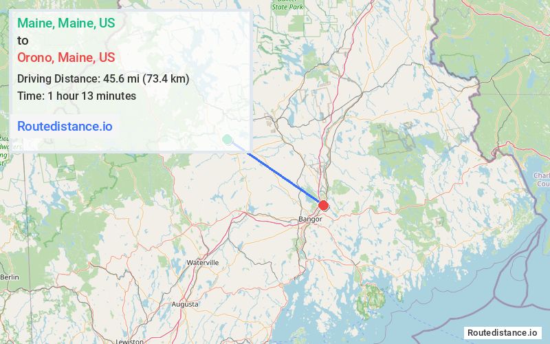 Route map from Maine to Orono