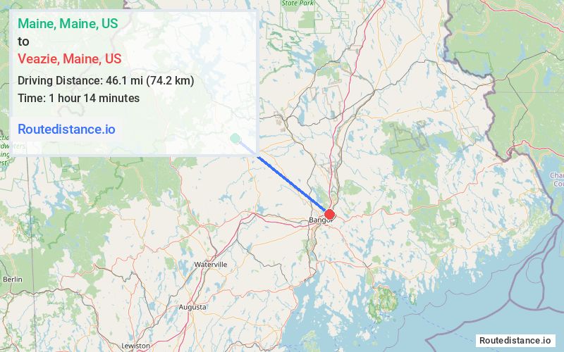 Route map from Maine to Veazie