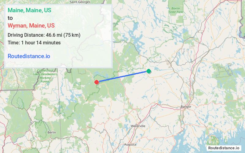 Route map from Maine to Wyman