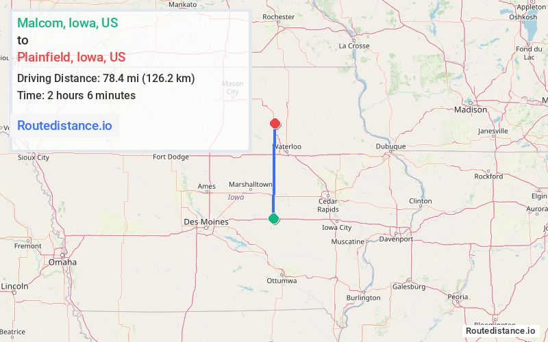 Route map from Malcom to Plainfield