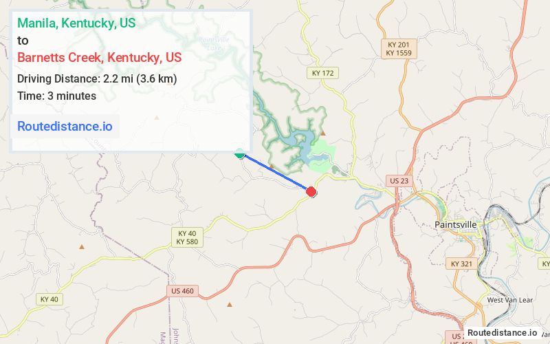 Route map from Manila to Barnetts Creek