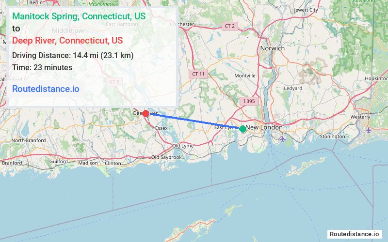 Distance from Manitock Spring to Deep River