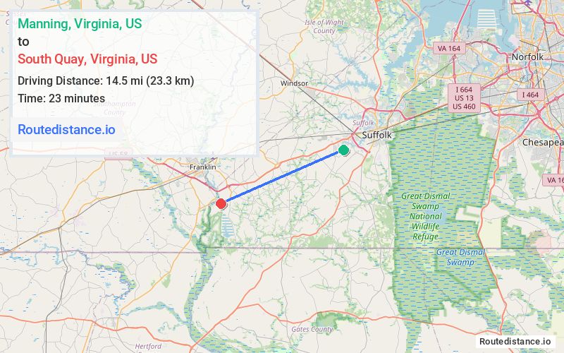 Route map from Manning to South Quay
