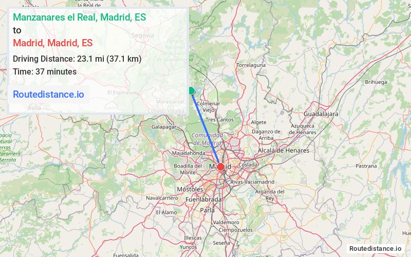Route map from Manzanares el Real to Madrid