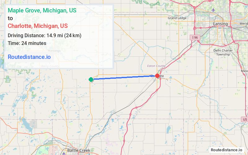 Route map from Maple Grove to Charlotte