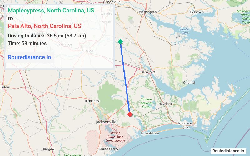 Distance from Maplecypress to Pala Alto