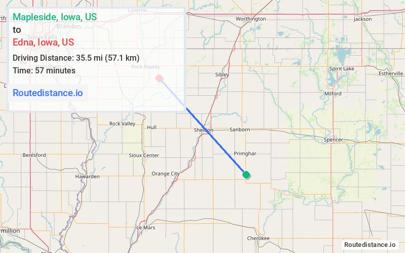 Distance from Mapleside to Edna