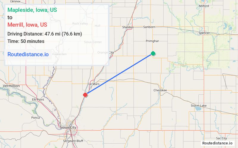 Distance from Mapleside to Merrill
