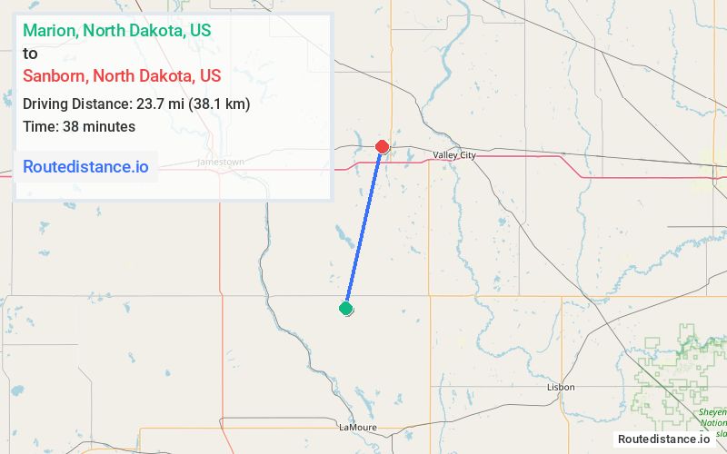 Route map from Marion to Sanborn