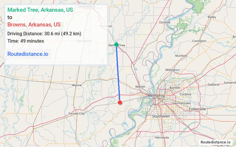 Route map from Marked Tree to Browns