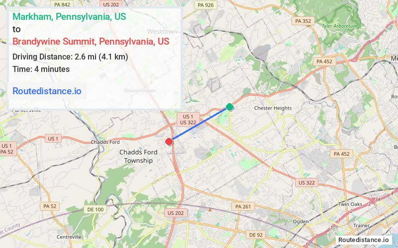 Route map from Markham to Brandywine Summit