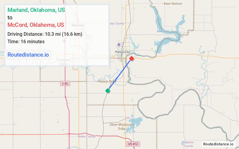 Route map from Marland to McCord