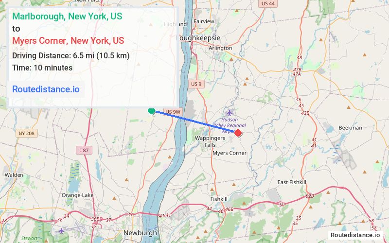 Route map from Marlborough to Myers Corner