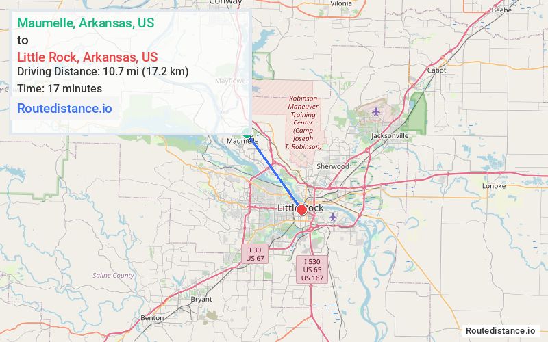 Route map from Maumelle to Little Rock