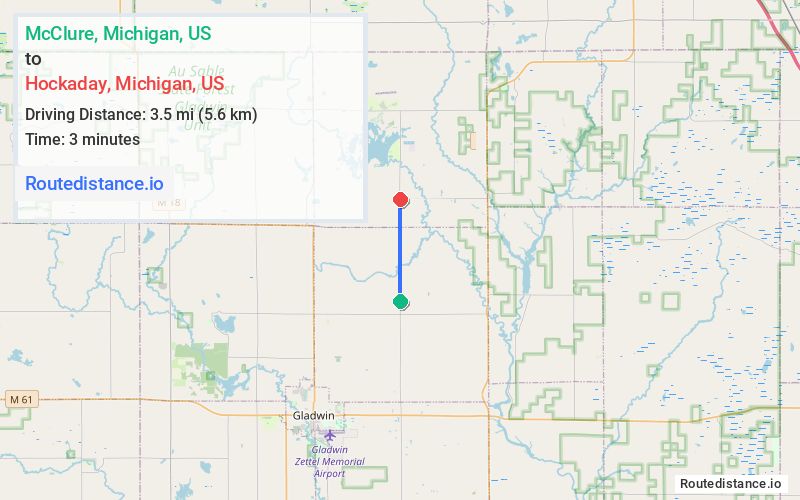 Route map from McClure to Hockaday