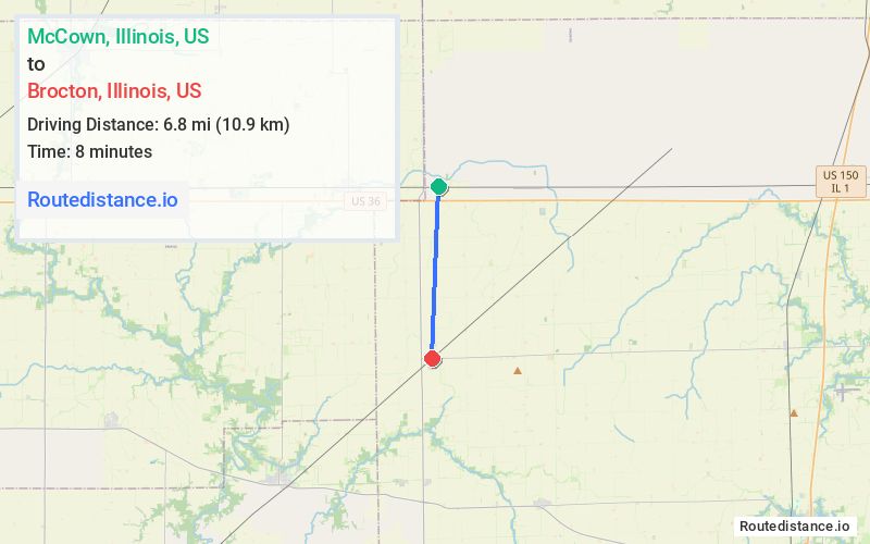 Route map from McCown to Brocton