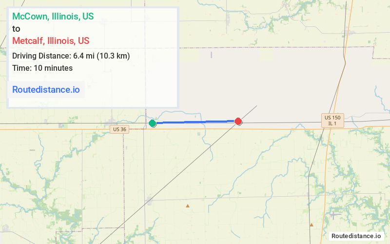 Route map from McCown to Metcalf