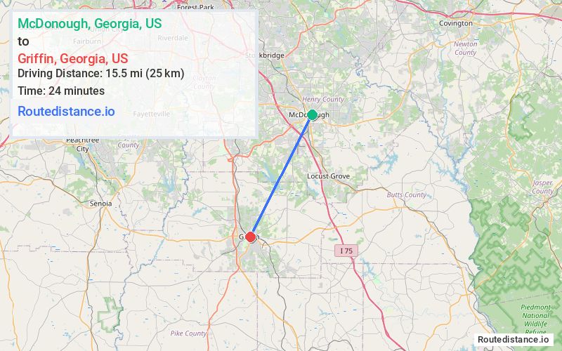 Route map from McDonough to Griffin