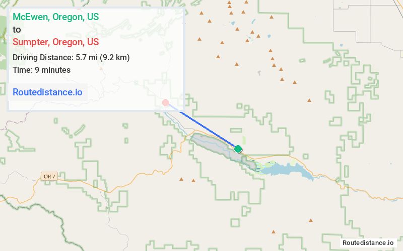 Distance from McEwen to Sumpter