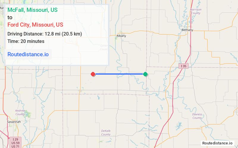 Route map from McFall to Ford City
