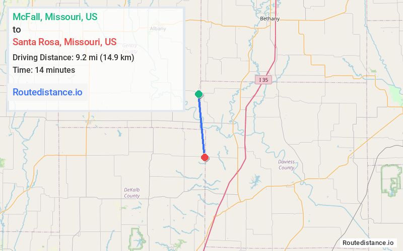 Route map from McFall to Santa Rosa
