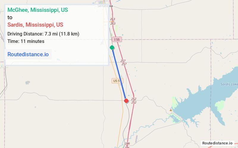 Route map from McGhee to Sardis