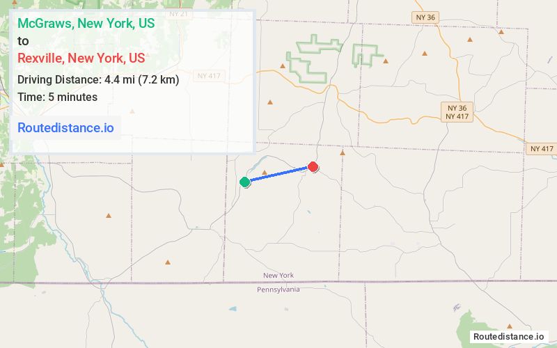 Route map from McGraws to Rexville