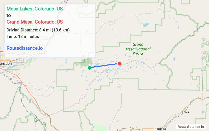 Route map from Mesa Lakes to Grand Mesa