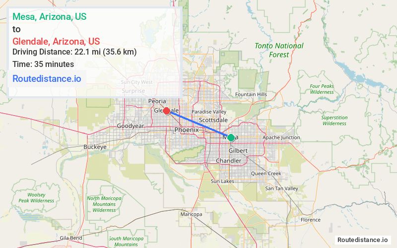 Distance from Mesa to Glendale