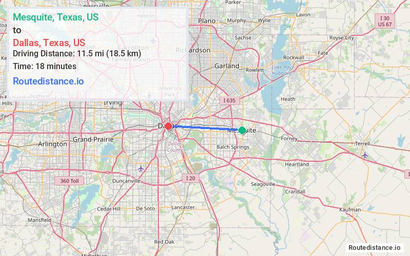 Distance from Mesquite to Dallas