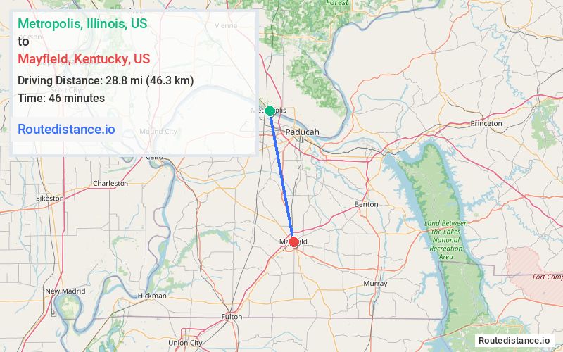 Distance from Metropolis to Mayfield