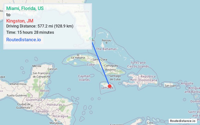 Route map from Miami to Kingston