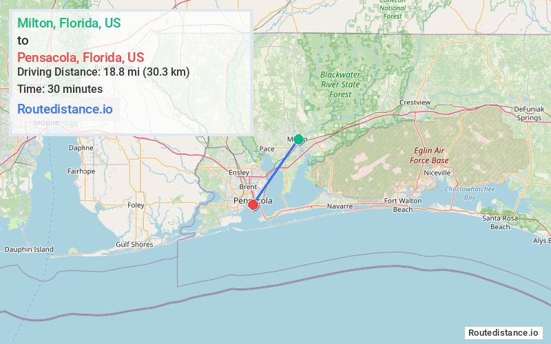 Distance from Milton to Pensacola